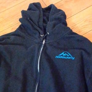 Nadaworry Mens Black Cotton Hoodie Jacket Full Zipper Logo XL GUC